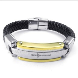 Pulseira Masculina De Couro Com Cruz De Diamante E Titânio