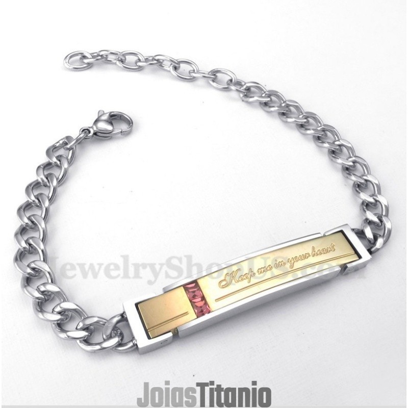Pulseira De Casal Masculina De Titânio E Diamante Para Ela Pulseira De Casal Masculina De Titânio E Diamante Para Ela