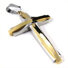 Pingente De Titânio Com Cruz Ondulada Da Moda (Dourado)