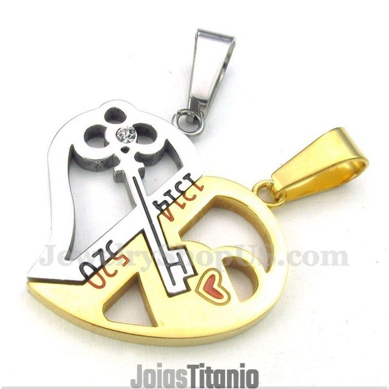 Pingente De Casal Com Fecho Em Formato De Coração De Titânio E Corrente Grátis (Um Par) Pingente De Casal Com Fecho Em Formato De Coração De Titânio E Corrente Grátis (Um Par)