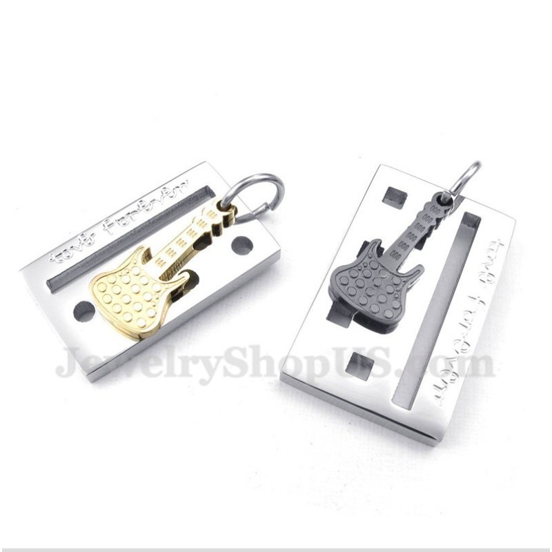 Pingente De Casal De Guitarra De Titânio Com Corrente Grátis (Um Par) Pingente De Casal De Guitarra De Titânio Com Corrente Grátis (Um Par)