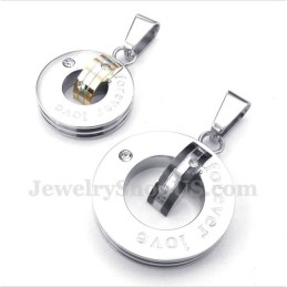 Pingente Redondo De Casal Com Diamante E Titânio Forever Love Com Corrente Grátis (Um Par)