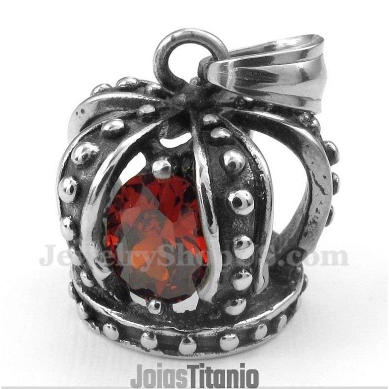 Pingente De Coroa De Cristal Vermelho De Titânio Masculino Com Corrente Grátis Pingente De Coroa De Cristal Vermelho De Titânio Masculino Com Corrente Grátis