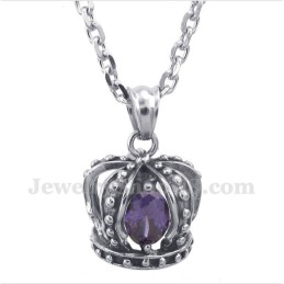 Pingente De Coroa De Cristal Roxo De Titânio Masculino Com Corrente Grátis