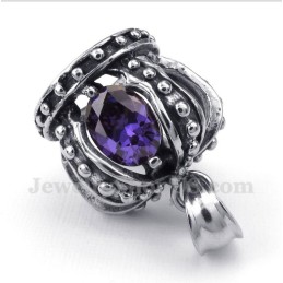 Pingente De Coroa De Cristal Roxo De Titânio Masculino Com Corrente Grátis