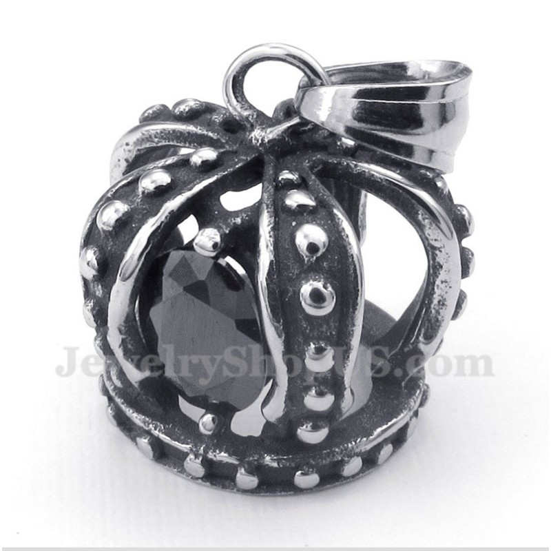 Pingente De Coroa De Cristal Preto De Titânio Masculino Com Corrente Grátis Pingente De Coroa De Cristal Preto De Titânio Masculino Com Corrente Grátis