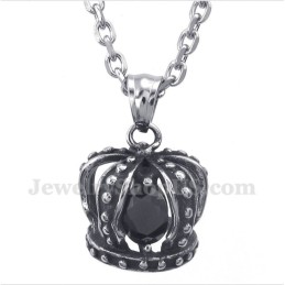 Pingente De Coroa De Cristal Preto De Titânio Masculino Com Corrente Grátis