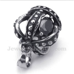 Pingente De Coroa De Cristal Preto De Titânio Masculino Com Corrente Grátis