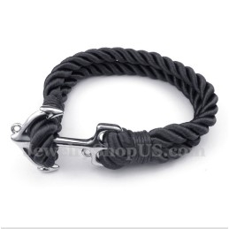 Pulseira Masculina De Corda De Algodão Com Âncora De Titânio