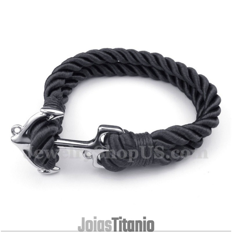 Pulseira Masculina De Corda De Algodão Com Âncora De Titânio