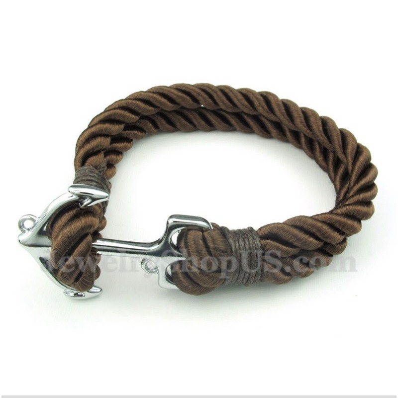 Pulseira Masculina De Corda De Algodão Com Âncora De Titânio
