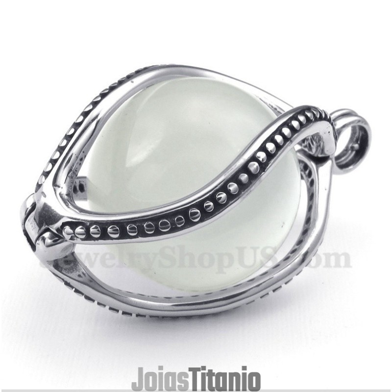 Pingente Masculino De Opala Branca De Titânio Com Corrente Grátis Pingente Masculino De Opala Branca De Titânio Com Corrente Grátis