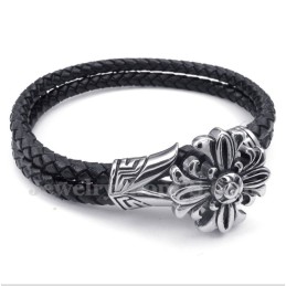 Pulseira Masculina De Couro De Titânio