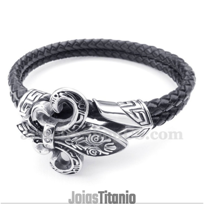Pulseira Masculina De Couro De Titânio Pulseira Masculina De Couro De Titânio