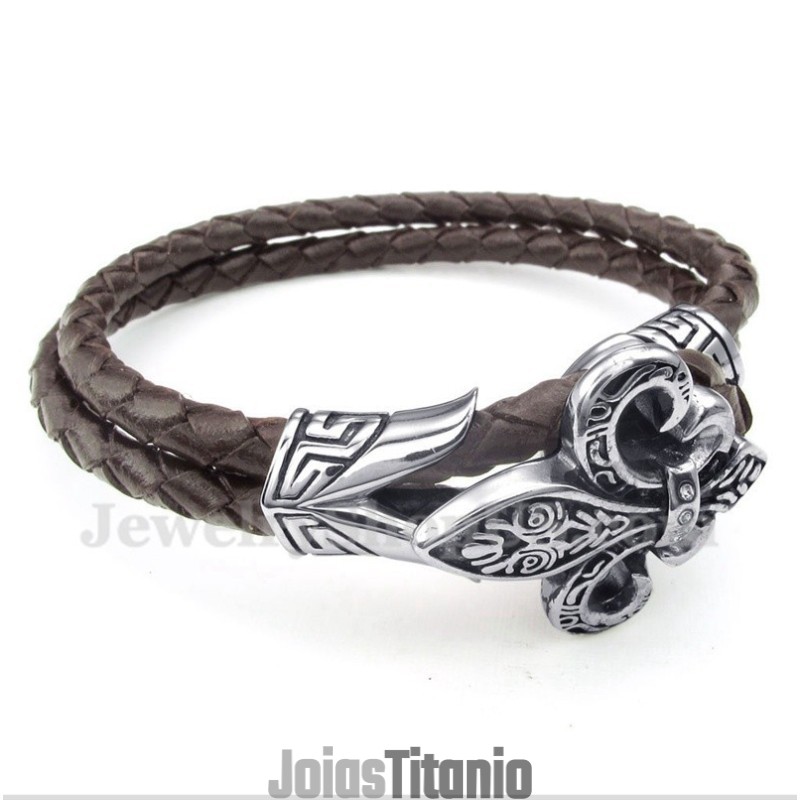 Pulseira Masculina De Couro De Titânio