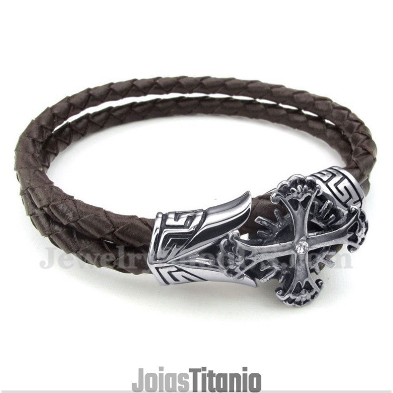 Pulseira Masculina De Couro De Titânio