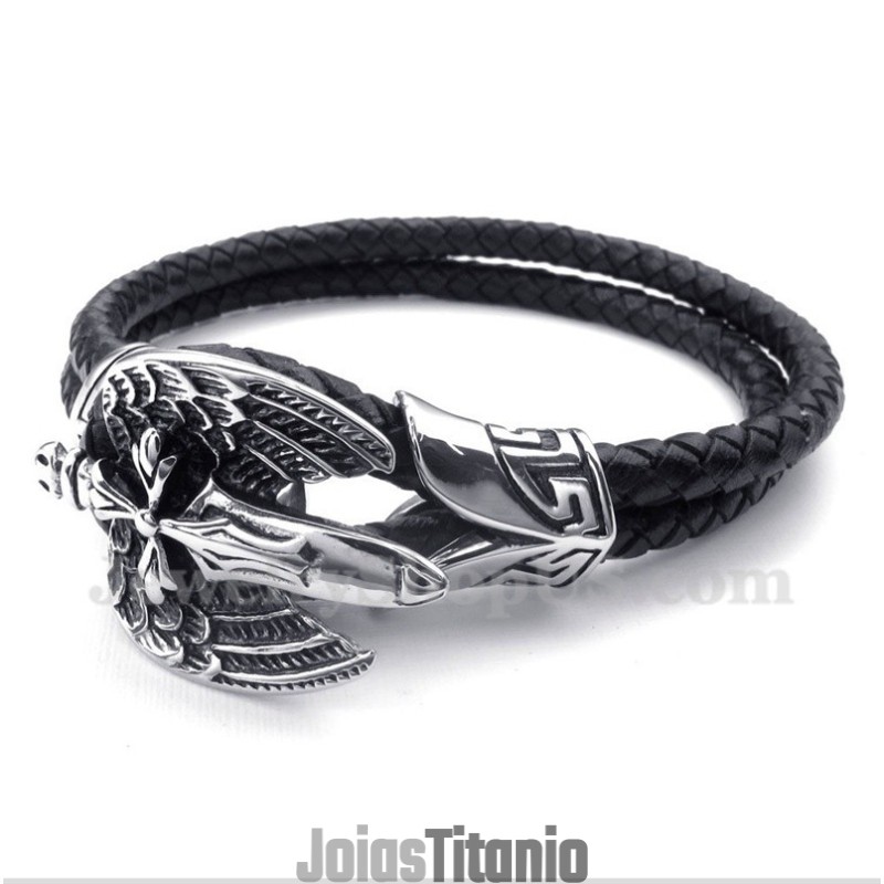 Pulseira Masculina De Couro De Titânio