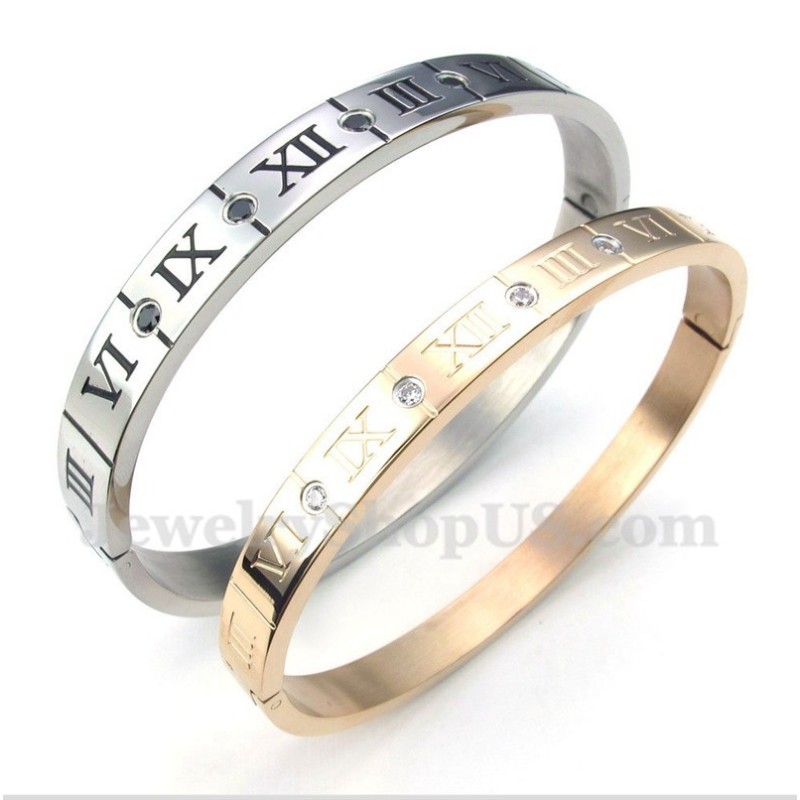 Pulseira De Casal De Titânio E Diamantes Com Algarismos Romanos (Um Par) Pulseira De Casal De Titânio E Diamantes Com Algarismos Romanos (Um Par)