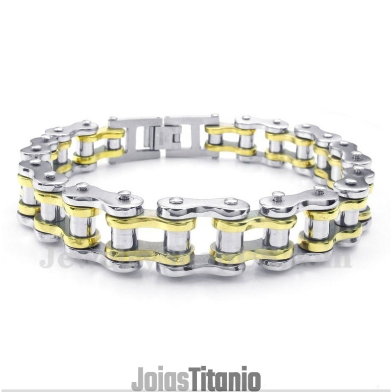 Pulseira Masculina De Titânio E Ouro