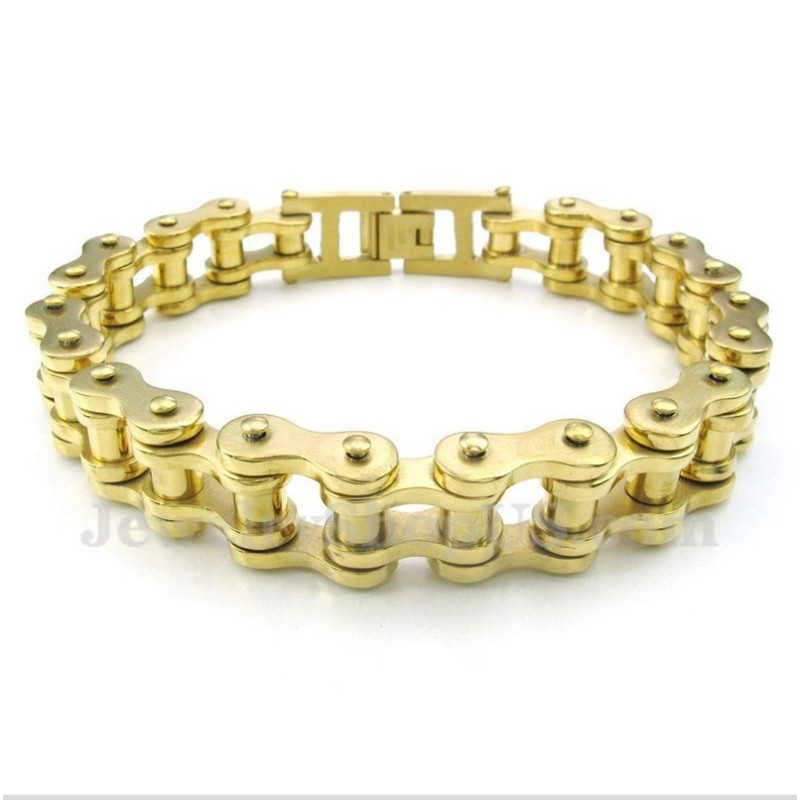 Pulseira De Corrente De Bicicleta De Ouro E Titânio Masculina