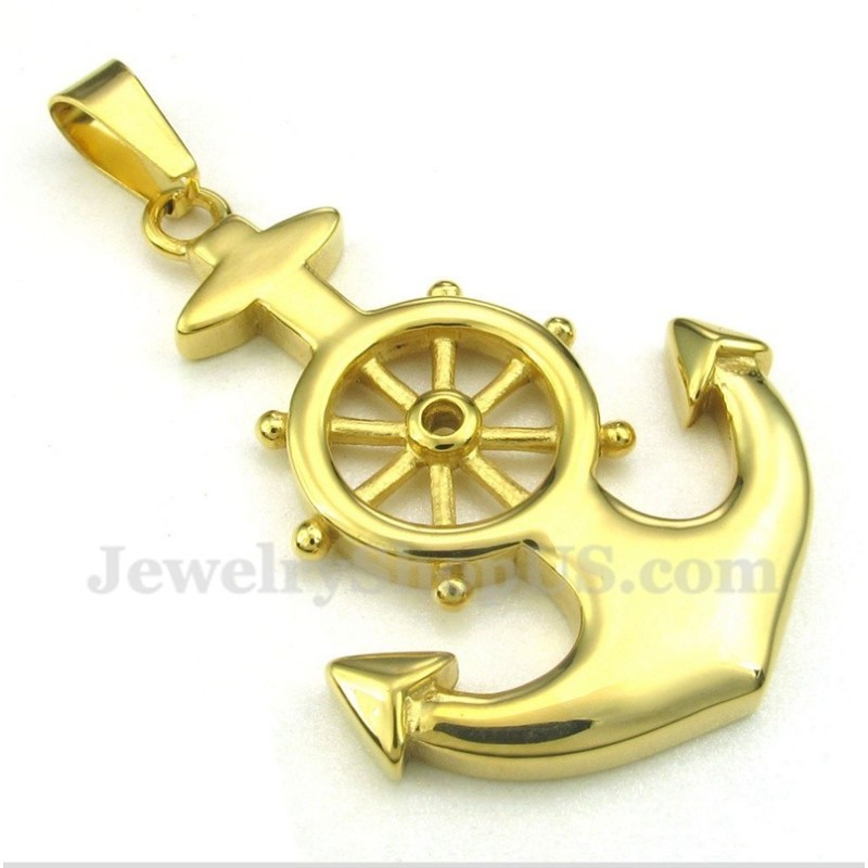 Pingente De Leme De Titânio Dourado Masculino Com Corrente Grátis Pingente De Leme De Titânio Dourado Masculino Com Corrente Grátis
