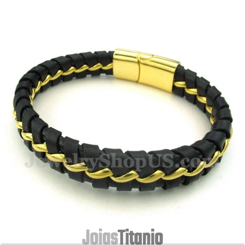 Pulseira Masculina De Couro De Titânio