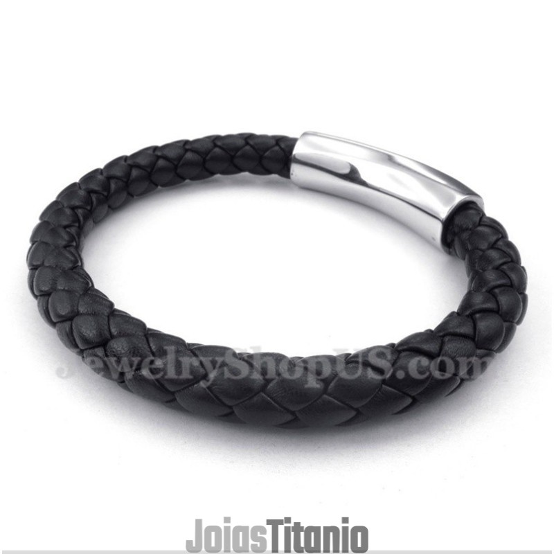 Pulseira Masculina De Couro De Titânio