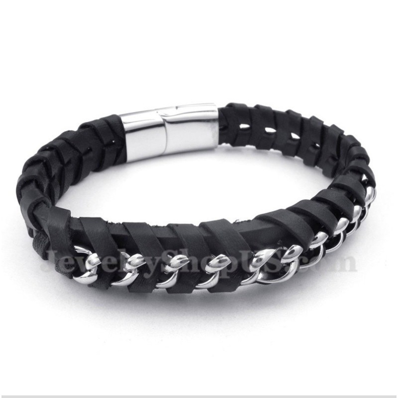 Pulseira Masculina De Couro De Titânio