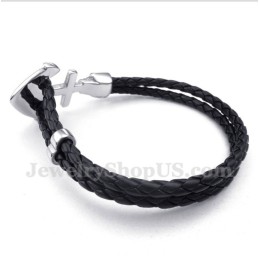 Pulseira Masculina De Couro De Âncora E Titânio