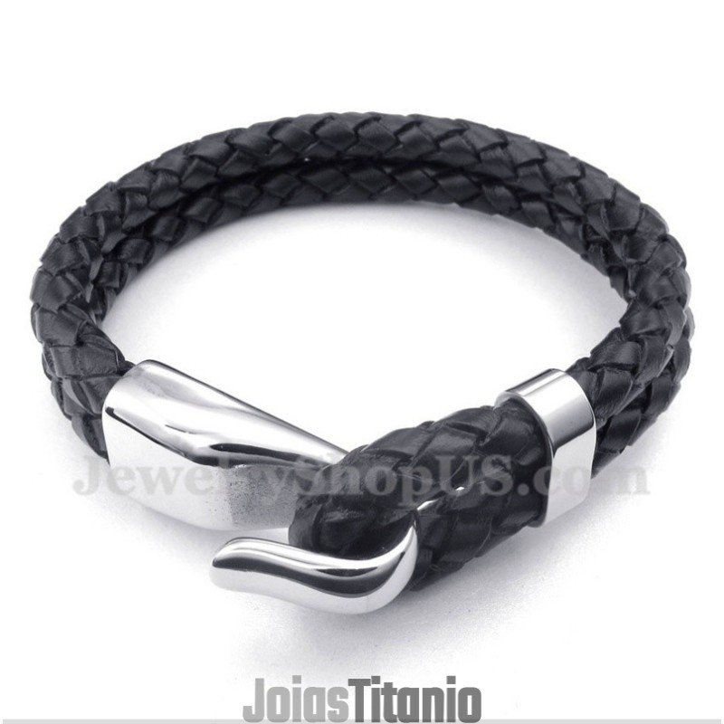 Pulseira Masculina De Couro E Titânio