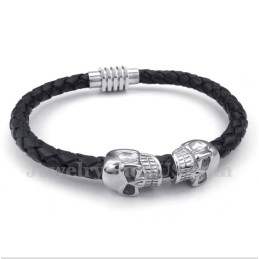 Pulseira Masculina De Couro De Caveira E Titânio