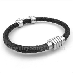 Pulseira Masculina De Couro De Caveira E Titânio