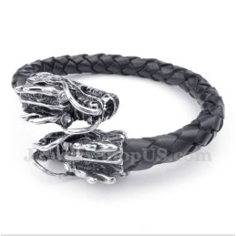 Pulseira De Couro Com Cabeça De Dragão Chinês Masculina