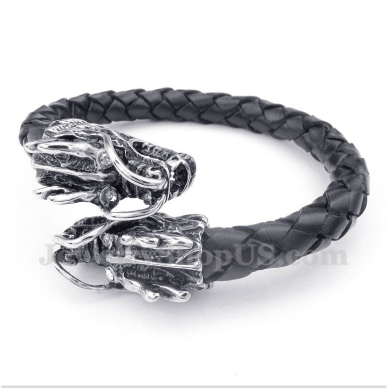 Pulseira De Couro Com Cabeça De Dragão Chinês Masculina Pulseira De Couro Com Cabeça De Dragão Chinês Masculina