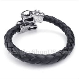 Pulseira De Couro Com Cabeça De Dragão Chinês Masculina