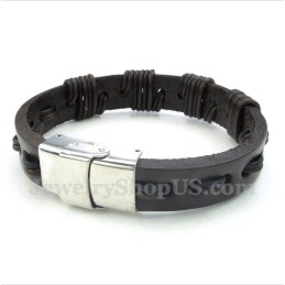 Pulseira Masculina De Couro E Titânio