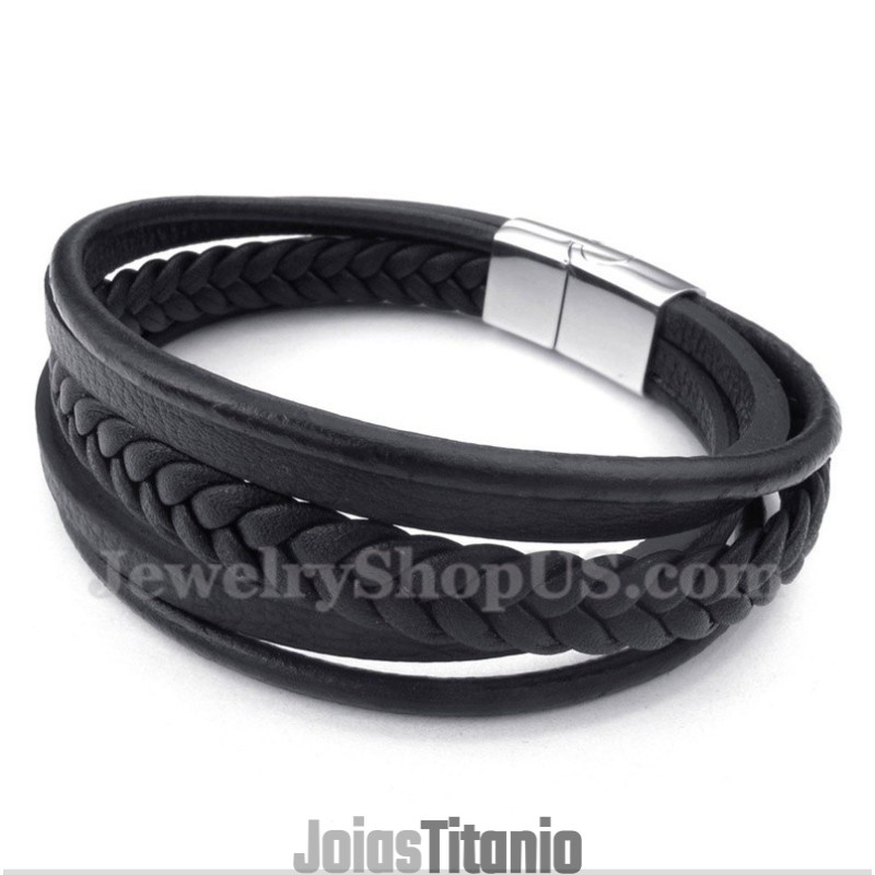 Pulseira Masculina De Couro E Titânio