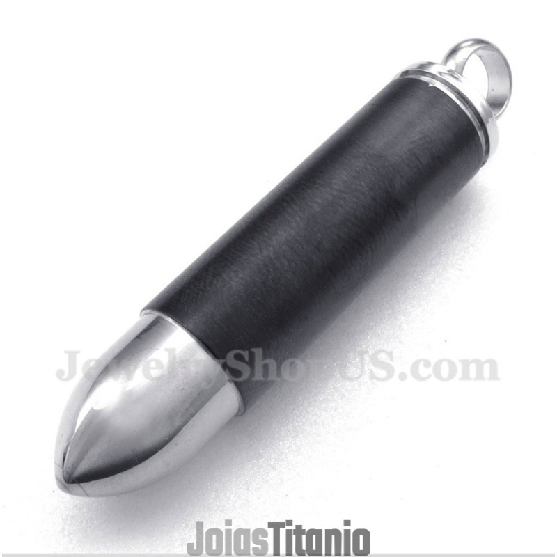 Pingente De Bala Preta De Titânio Masculino Com Corrente Grátis Pingente De Bala Preta De Titânio Masculino Com Corrente Grátis