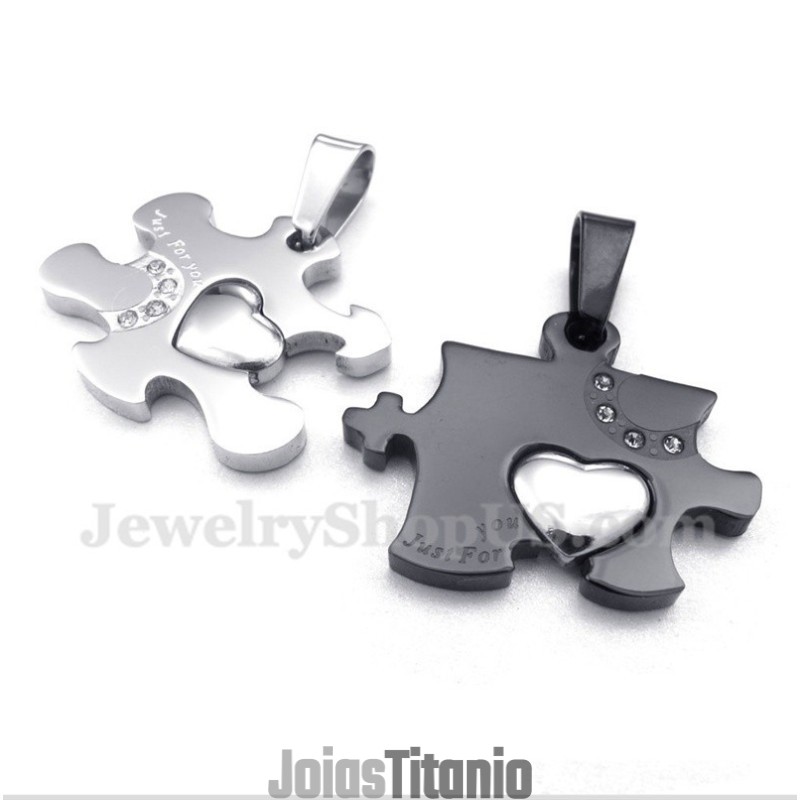 Pingente De Casal Quebra-Cabeça Preto De Titânio Com Corrente Grátis (Um Par) Pingente De Casal Quebra-Cabeça Preto De Titânio Com Corrente Grátis (Um Par)