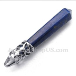 Pingente De Prisma Hexagonal De Lápis-Lazúli Masculino Com Corrente Grátis