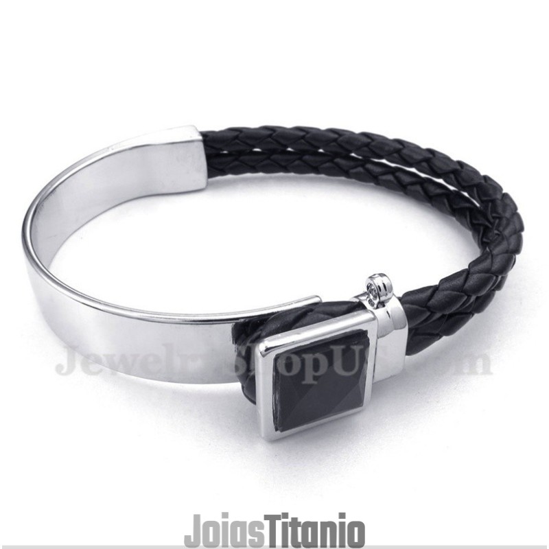 Pulseira Masculina De Couro E Titânio Pulseira Masculina De Couro E Titânio
