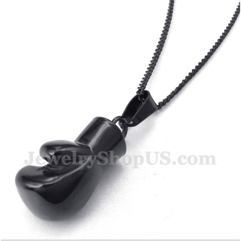 Pingente De Luva De Boxe Preta De Titânio Masculino Com Corrente Grátis Pingente De Luva De Boxe Preta De Titânio Masculino Com Corrente Grátis