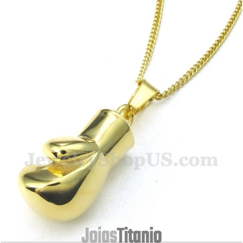 Pingente De Luva De Boxe De Titânio Dourado Masculino Com Corrente Grátis Pingente De Luva De Boxe De Titânio Dourado Masculino Com Corrente Grátis