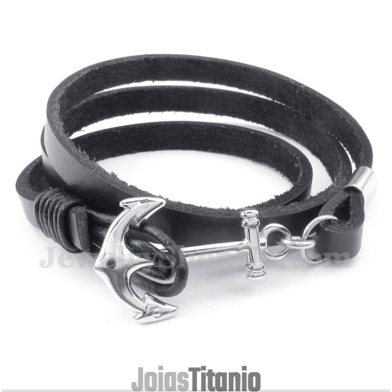 Pulseira Masculina De Couro De Titânio