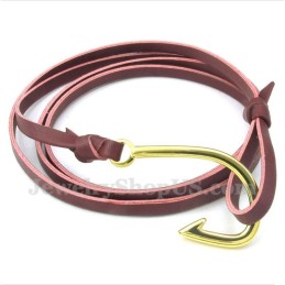 Pulseira De Titânio Com Ganchos De Couro Masculino