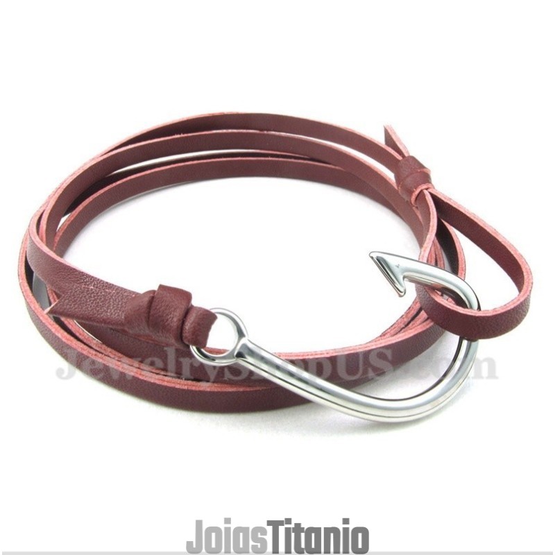 Pulseira De Titânio Com Ganchos De Couro Masculino Pulseira De Titânio Com Ganchos De Couro Masculino