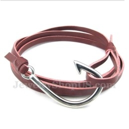 Pulseira De Titânio Com Ganchos De Couro Masculino