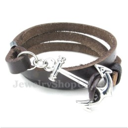 Pulseira De Âncora De Couro De Titânio Masculina