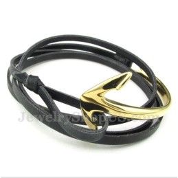 Pulseira De Âncora De Couro De Titânio Masculina