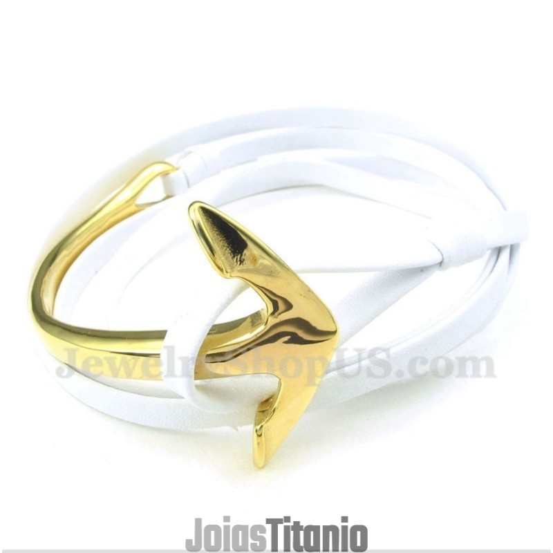 Pulseira De Âncora De Couro De Titânio Masculina
